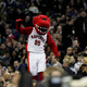 Toronto Raptors mascot at a game in London.